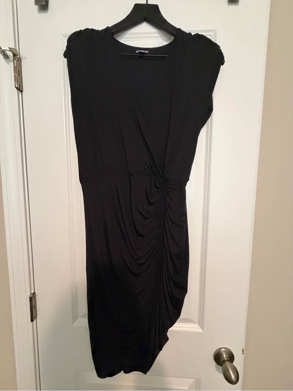 Express Black Ruched V-Neck Sheath Dress